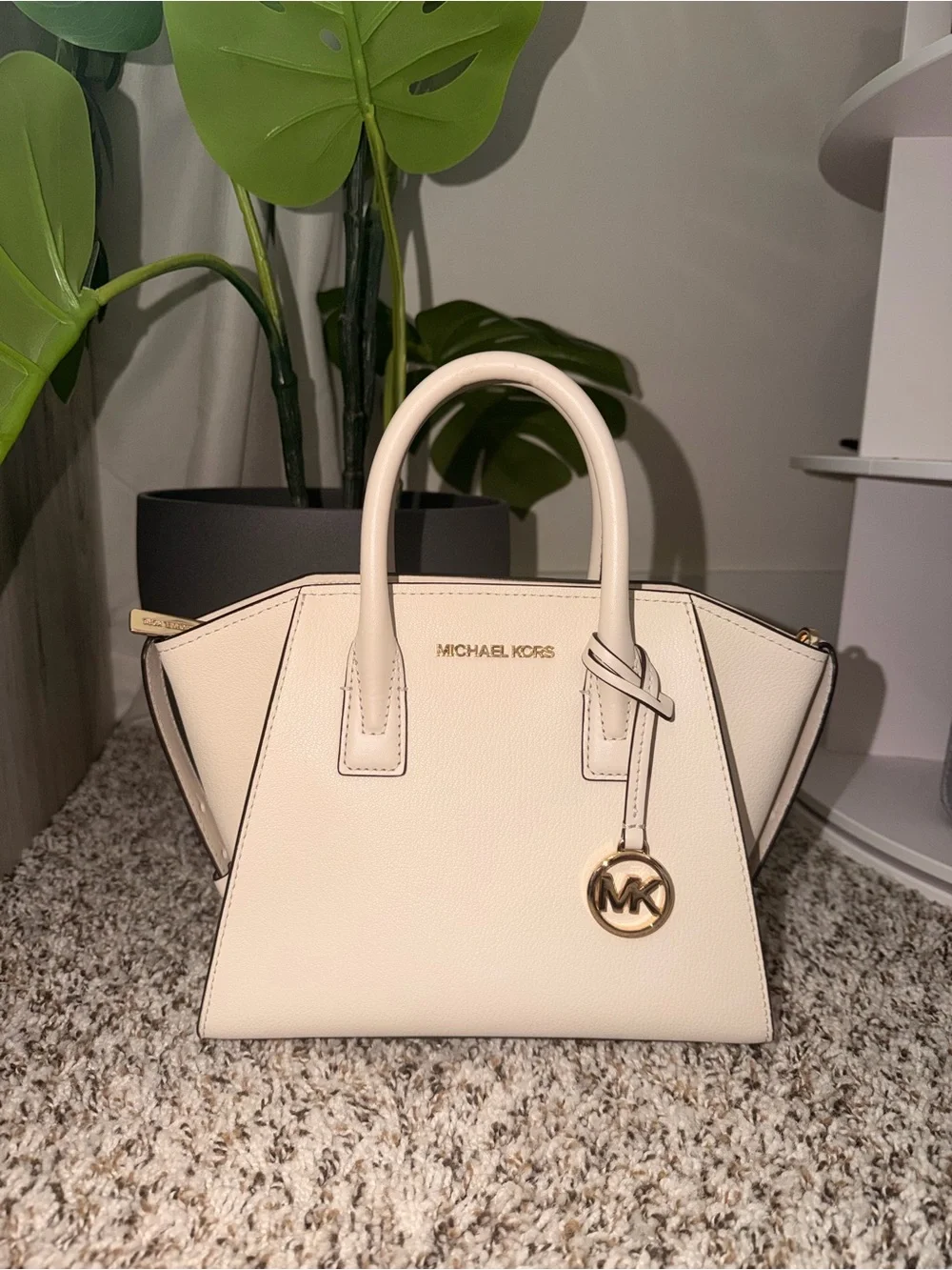 Michael Kors Cream Saffiano Satchel with Gold Charm